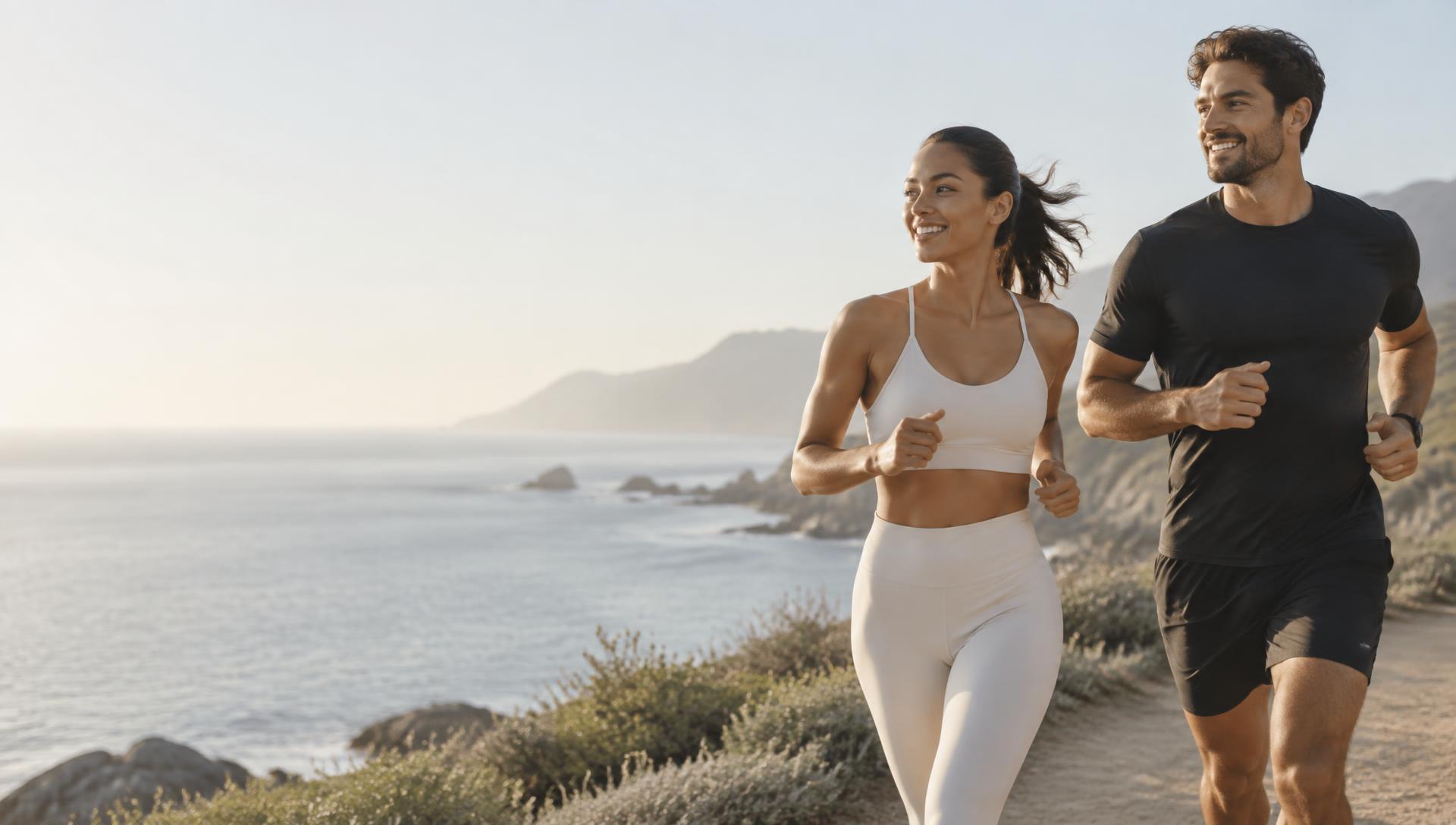 Two MyLife Wellness customers running along a coastal trail